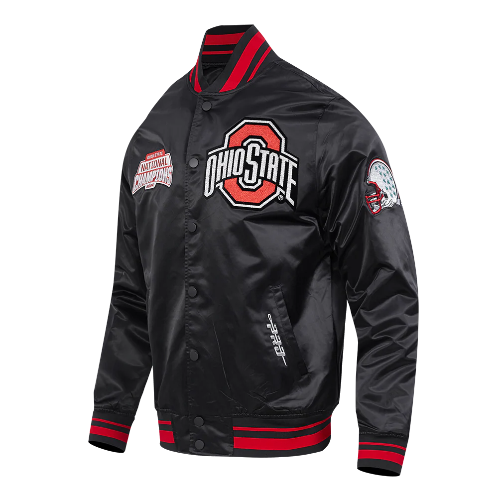 OHIO STATE UNIVERSITY CHAMPIONS MEN'S RIB SATIN JACKET (BLACK/RED/BLACK) - Image 2