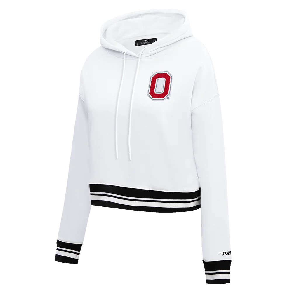 OHIO STATE UNIVERSITY CLASSIC WOMEN'S RIB CROPPED PULLOVER HOODIE (WHITE/BLACK) - Image 2