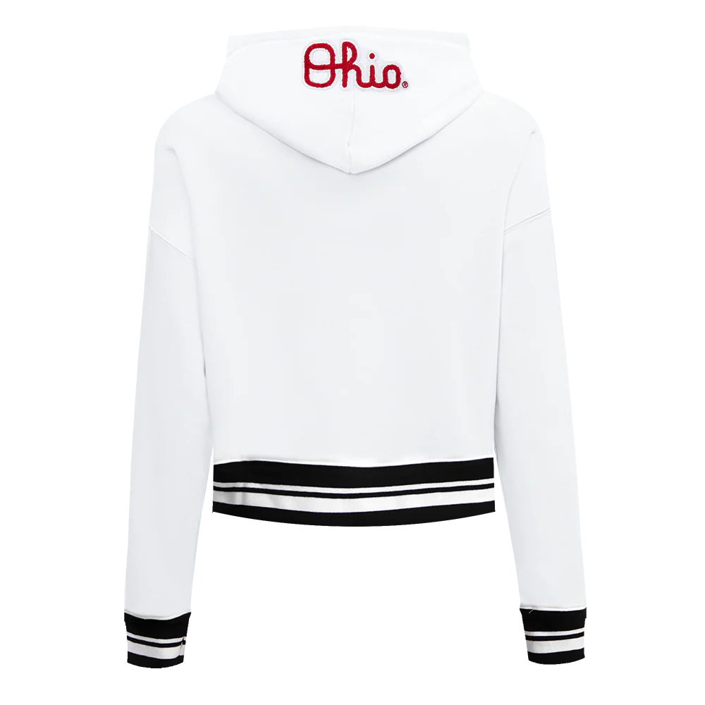 OHIO STATE UNIVERSITY CLASSIC WOMEN'S RIB CROPPED PULLOVER HOODIE (WHITE/BLACK) - Image 3