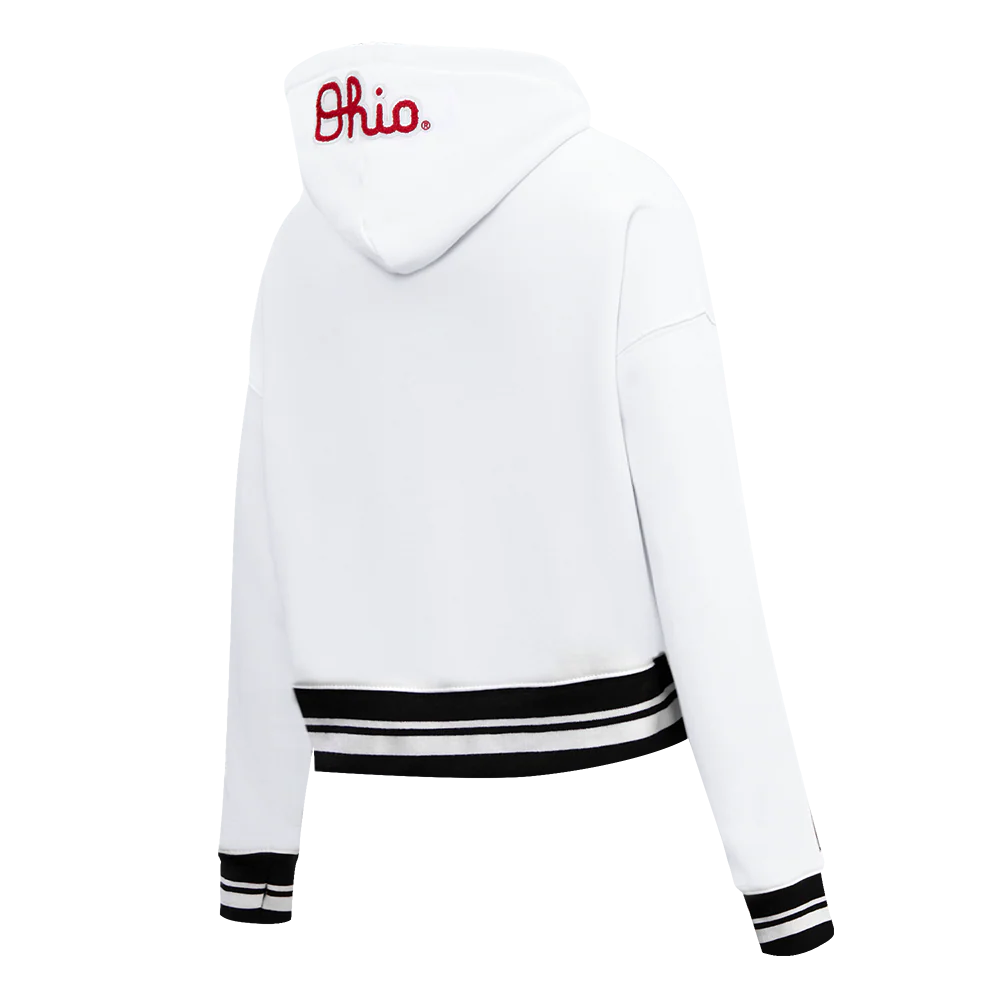 OHIO STATE UNIVERSITY CLASSIC WOMEN'S RIB CROPPED PULLOVER HOODIE (WHITE/BLACK) - Image 4