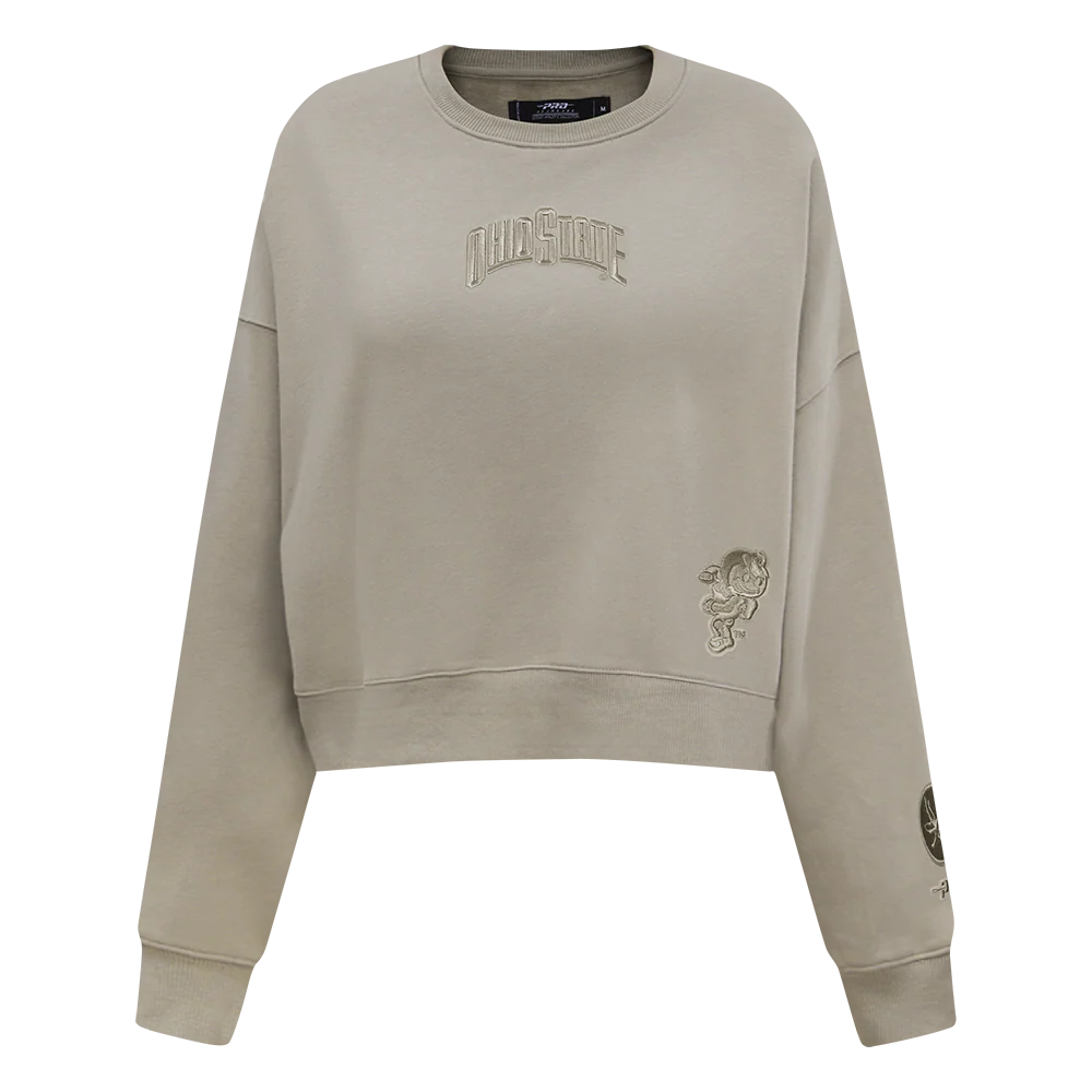 COLLEGE OHIO STATE UNIVERSITY WINGSPAN WOMEN'S FLC CREWNECK (TAUPE) - Image 3