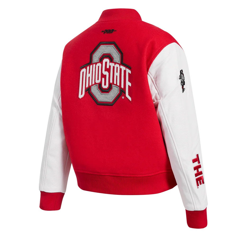 OHIO STATE UNIVERSITY CLASSIC WOMEN'S WOOL VARSITY JACKET (RED/WHITE) - Image 4