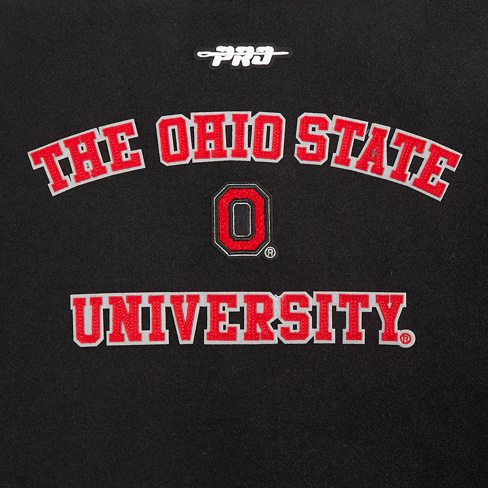 OHIO STATE UNIVERSITY CLASSIC WOMEN'S RIB WOOL VARSITY JACKET (BLACK/RED/BLACK) - Image 10