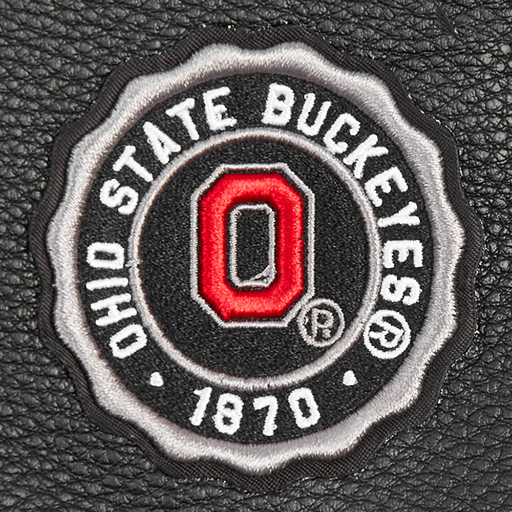 OHIO STATE UNIVERSITY CLASSIC WOMEN'S RIB WOOL VARSITY JACKET (BLACK/RED/BLACK) - Image 6