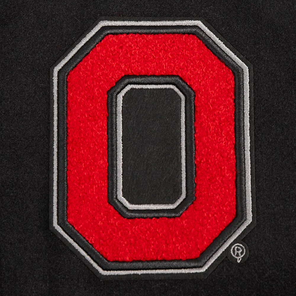OHIO STATE UNIVERSITY CLASSIC WOMEN'S RIB WOOL VARSITY JACKET (BLACK/RED/BLACK) - Image 7