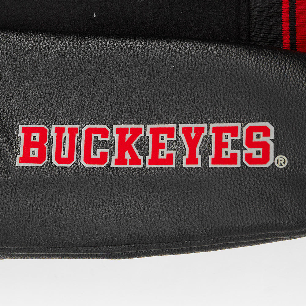 OHIO STATE UNIVERSITY CLASSIC WOMEN'S RIB WOOL VARSITY JACKET (BLACK/RED/BLACK) - Image 9