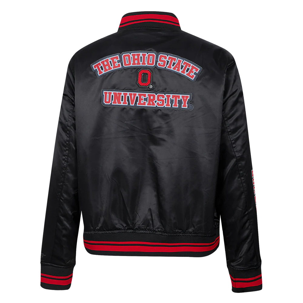 OHIO STATE UNIVERSITY CLASSIC WOMEN'S RIB SATIN JACKET (BLACK/RED/BLACK) - Image 4