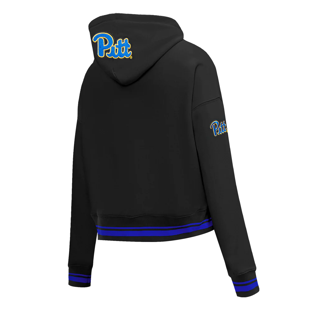 COLLEGE UNIVERSITY OF PITTSBURGH CLASSIC WOMEN'S RIB FLC CROPPED PO HOODIE (BLACK/ROYAL BLUE/BLACK) - Image 4