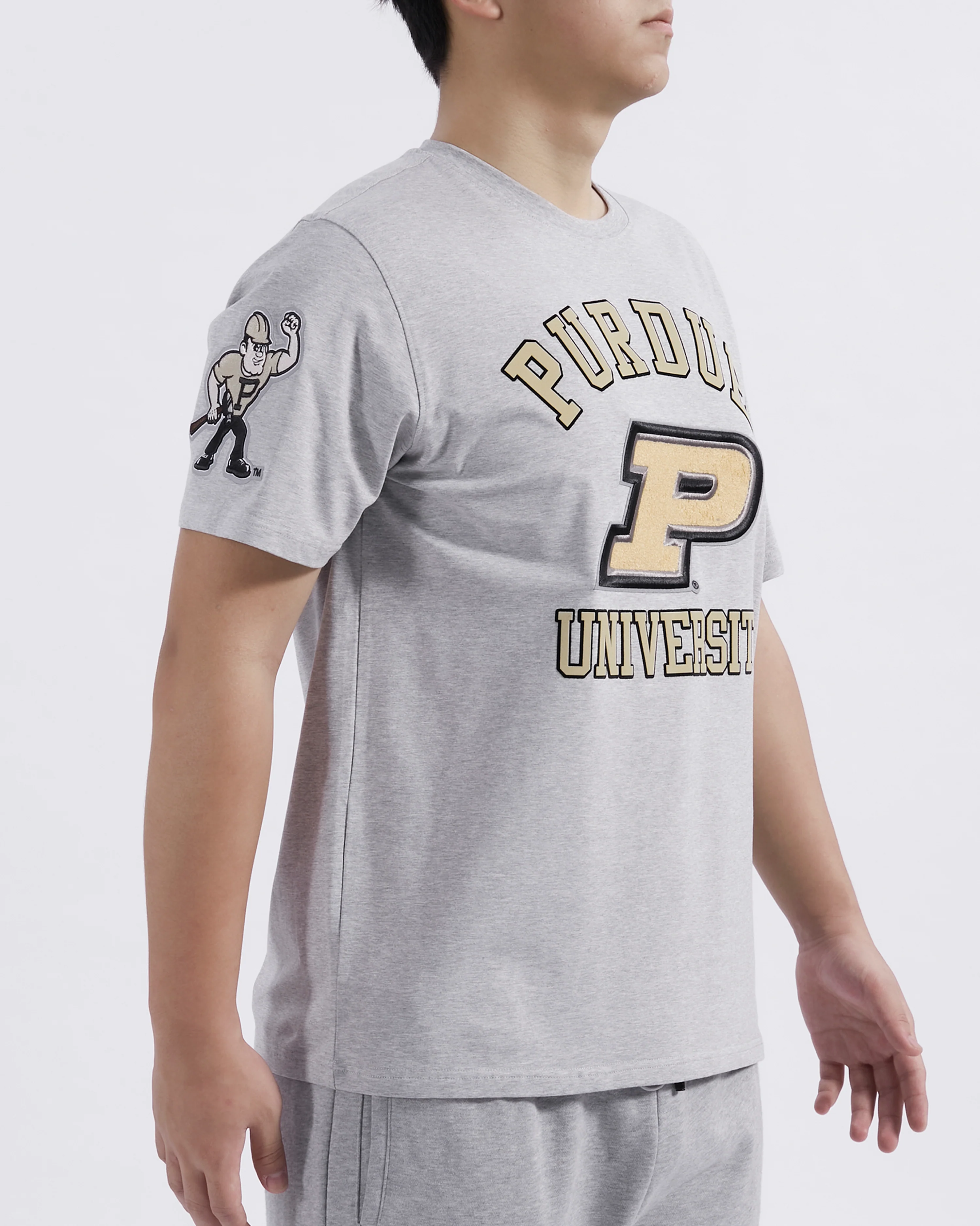 PURDUE UNIVERSITY CLASSIC MEN'S STACKED LOGO TEE (HEATHER GREY) - Image 4