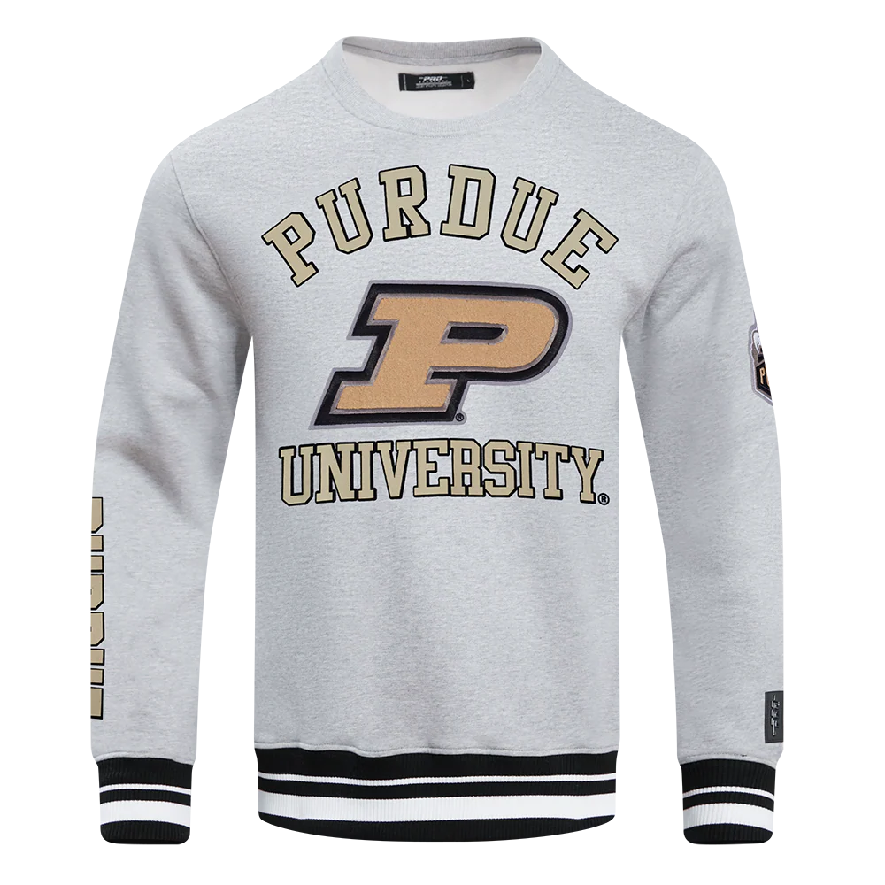 PURDUE UNIVERSITY CLASSIC MEN'S STACKED LOGO CREWNECK (HEATHER GRAY/BLACK)