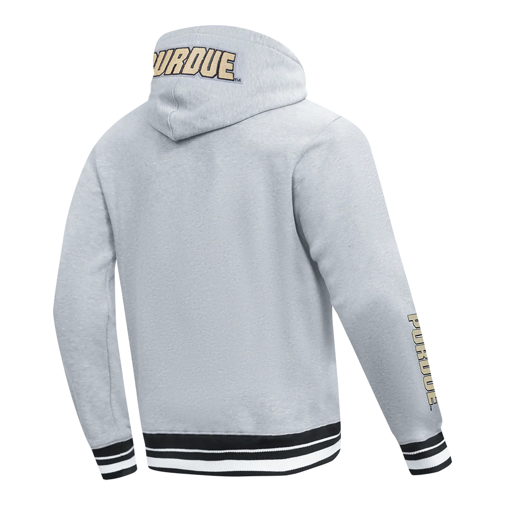 PURDUE UNIVERSITY CLASSIC MEN'S STACKED LOGO PULLOVER HOODIE (HEATHER GRAY/BLACK) - Image 4