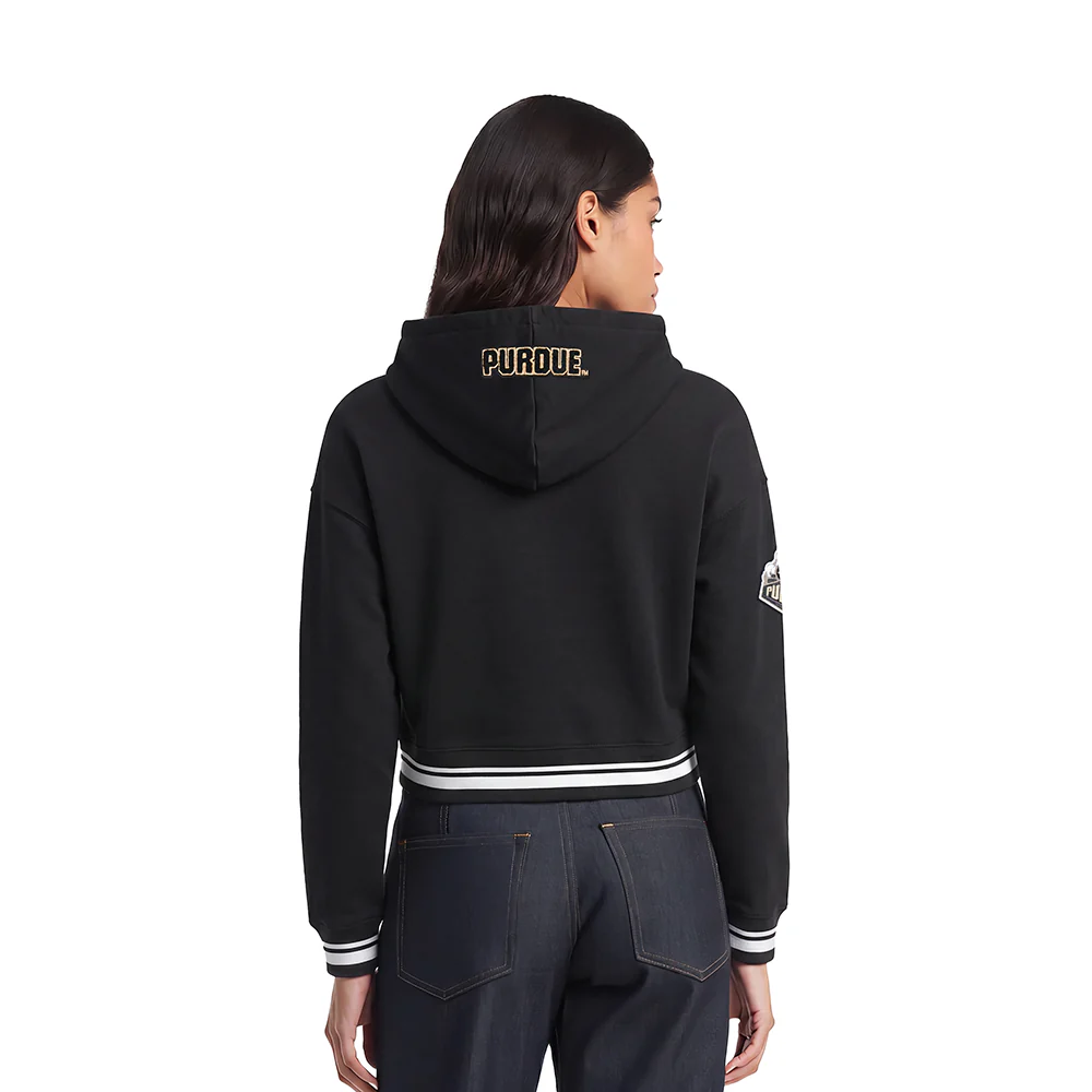 PURDUE UNIVERSITY CLASSIC WOMEN'S RIB FLEECE CROPPED PULLOVER HOODIE (BLACK) - Image 2