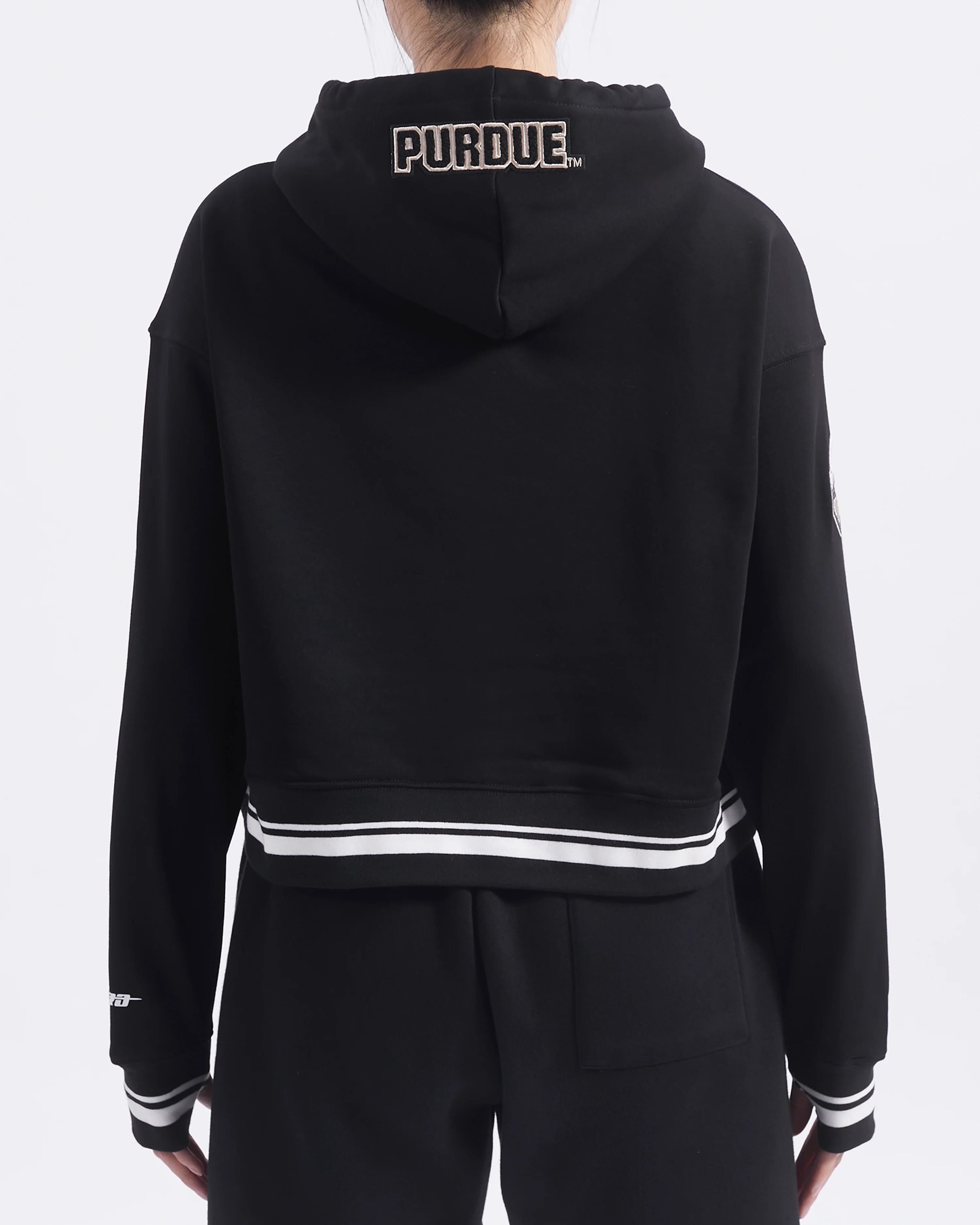 PURDUE UNIVERSITY CLASSIC WOMEN'S RIB FLEECE CROPPED PULLOVER HOODIE (BLACK) - Image 3