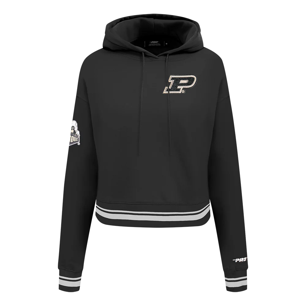 PURDUE UNIVERSITY CLASSIC WOMEN'S RIB FLEECE CROPPED PULLOVER HOODIE (BLACK) - Image 5