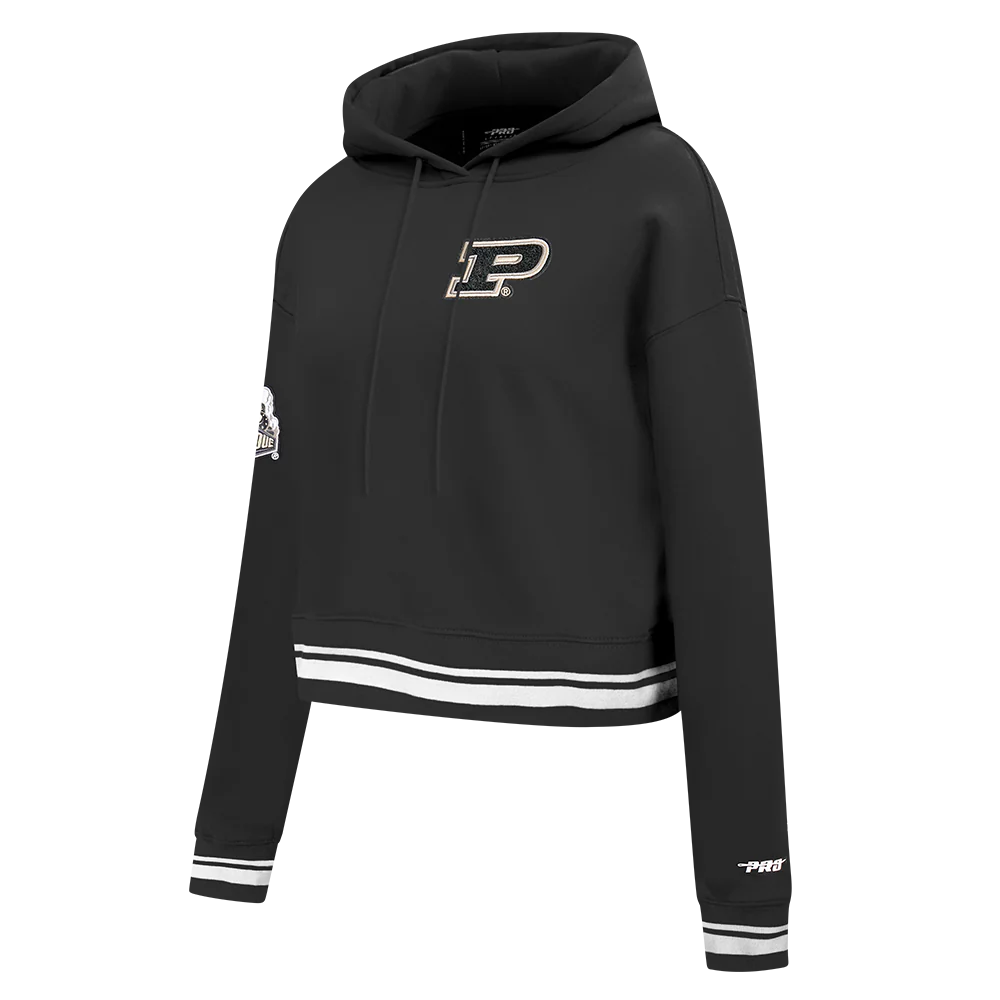 PURDUE UNIVERSITY CLASSIC WOMEN'S RIB FLEECE CROPPED PULLOVER HOODIE (BLACK) - Image 6