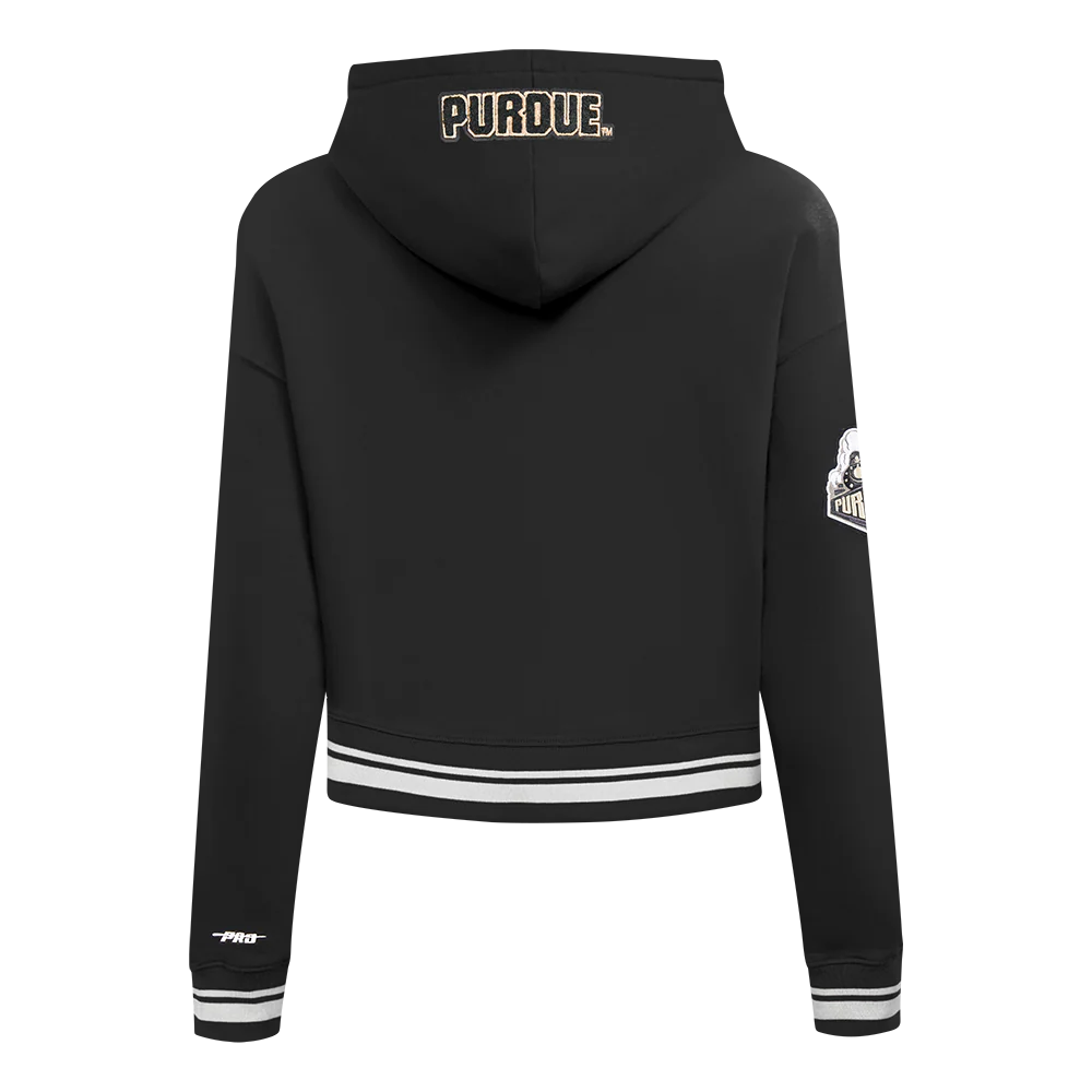 PURDUE UNIVERSITY CLASSIC WOMEN'S RIB FLEECE CROPPED PULLOVER HOODIE (BLACK) - Image 7