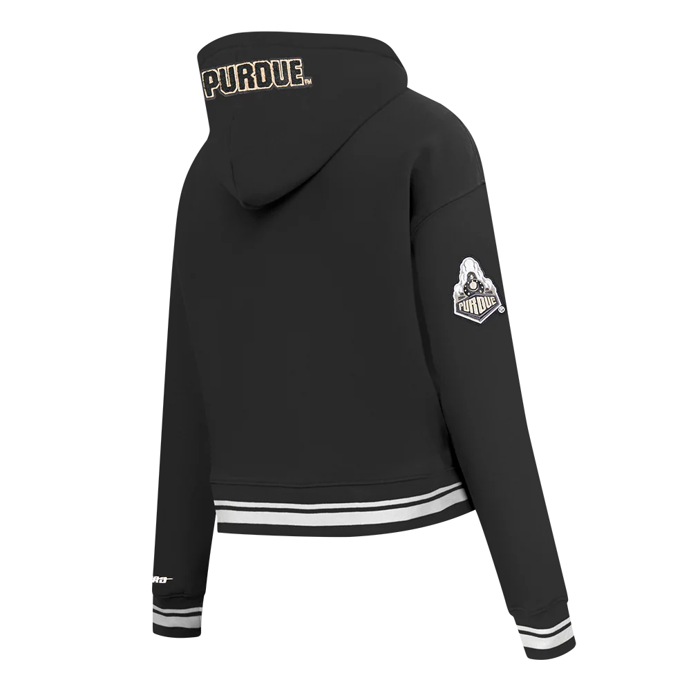 PURDUE UNIVERSITY CLASSIC WOMEN'S RIB FLEECE CROPPED PULLOVER HOODIE (BLACK) - Image 8