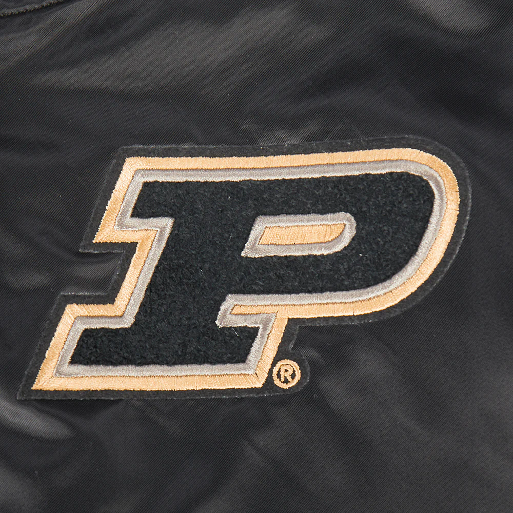 COLLEGE PURDUE UNIVERSITY CLASSIC WOMEN'S RIB SATIN JACKET (BLACK) - Image 5