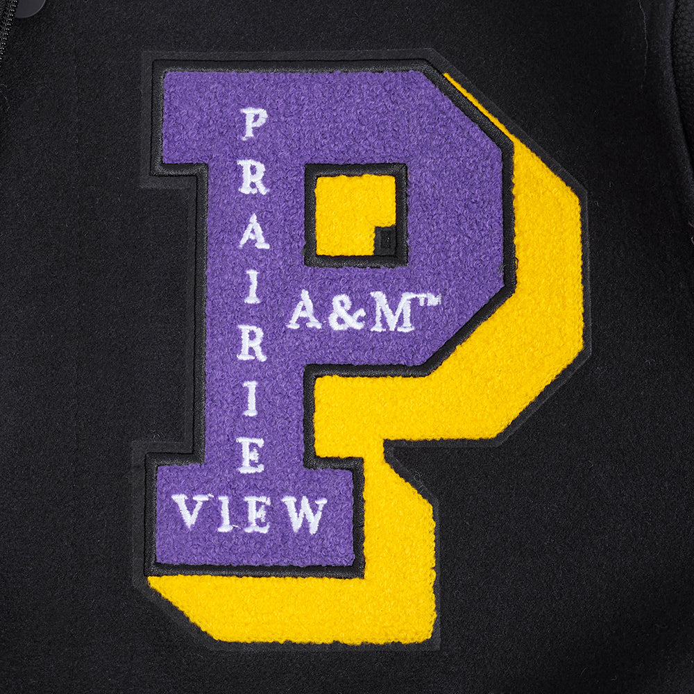 PRAIRIE VIEW A&M UNIVERSITY CLASSIC RIB WOOL VARSITY JACKET (BLACK/PURPLE/YELLOW) - Image 5