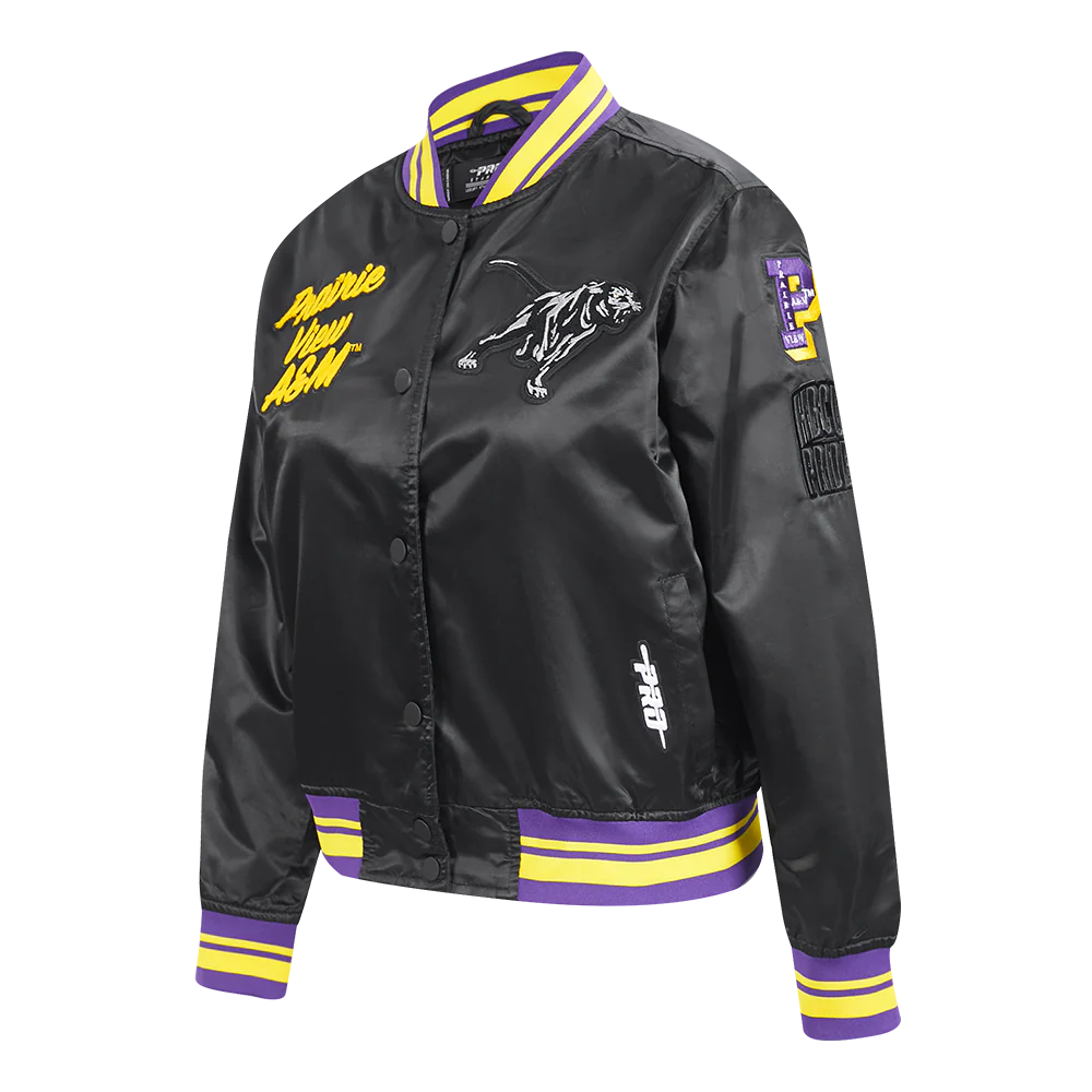 COLLEGE PRAIRIE VIEW A&M UNIVERSITY CLASSIC WOMEN'S RIB SATIN JACKET (BLACK/PURPLE) - Image 2
