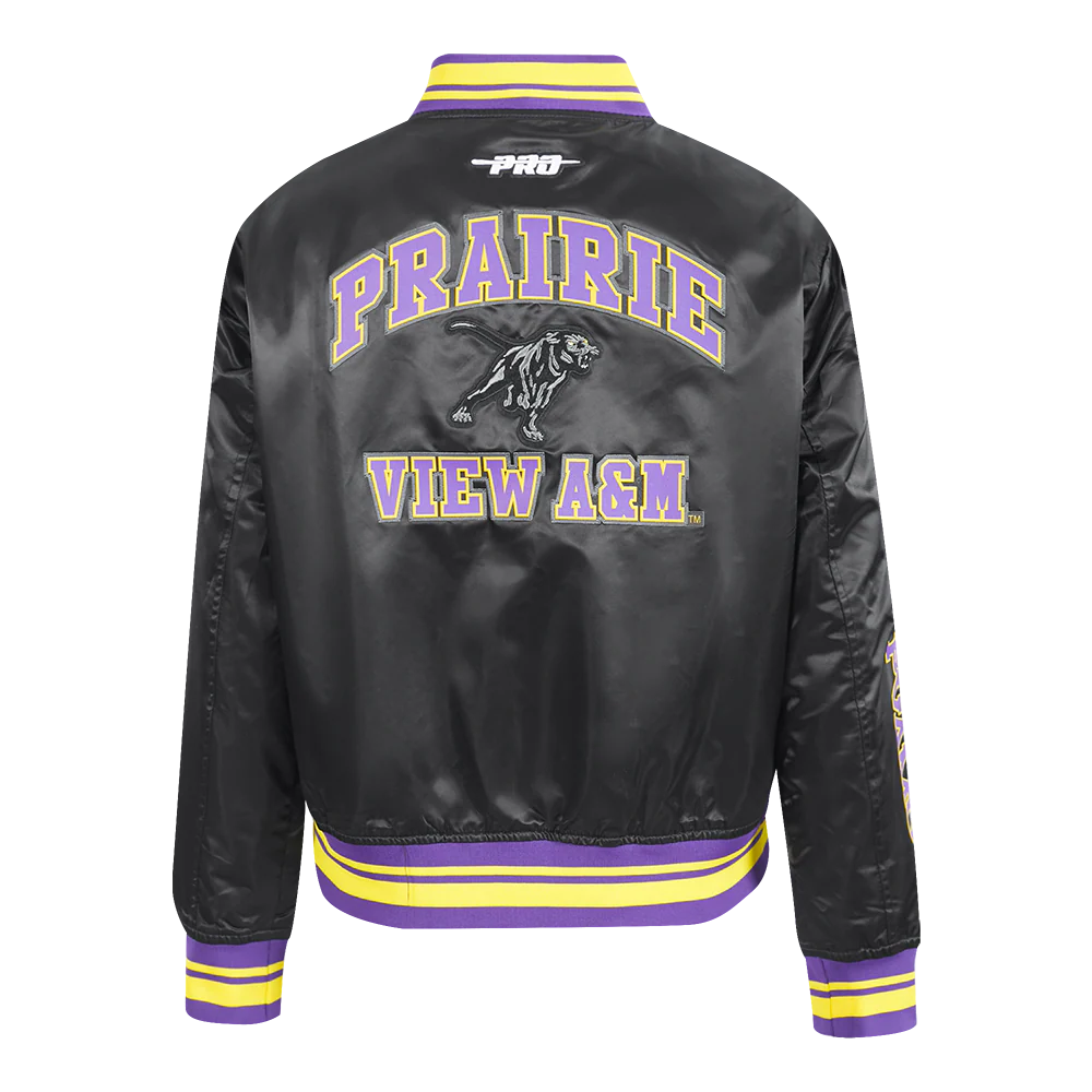 COLLEGE PRAIRIE VIEW A&M UNIVERSITY CLASSIC WOMEN'S RIB SATIN JACKET (BLACK/PURPLE) - Image 3