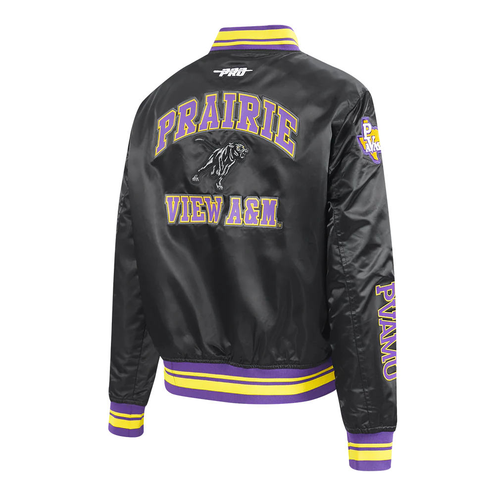 COLLEGE PRAIRIE VIEW A&M UNIVERSITY CLASSIC WOMEN'S RIB SATIN JACKET (BLACK/PURPLE) - Image 4
