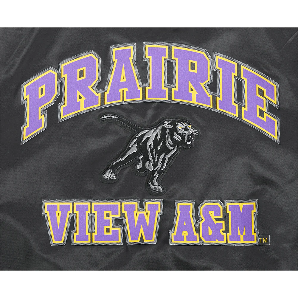 COLLEGE PRAIRIE VIEW A&M UNIVERSITY CLASSIC WOMEN'S RIB SATIN JACKET (BLACK/PURPLE) - Image 9