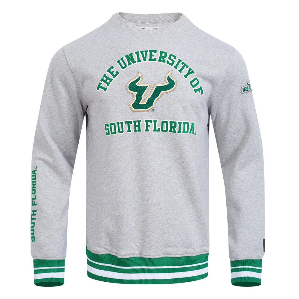 UNIVERSITY OF SOUTH FLORIDA CLASSIC MEN'S STACKED LOGO CREWNECK (HEATHER GREY/GREEN)