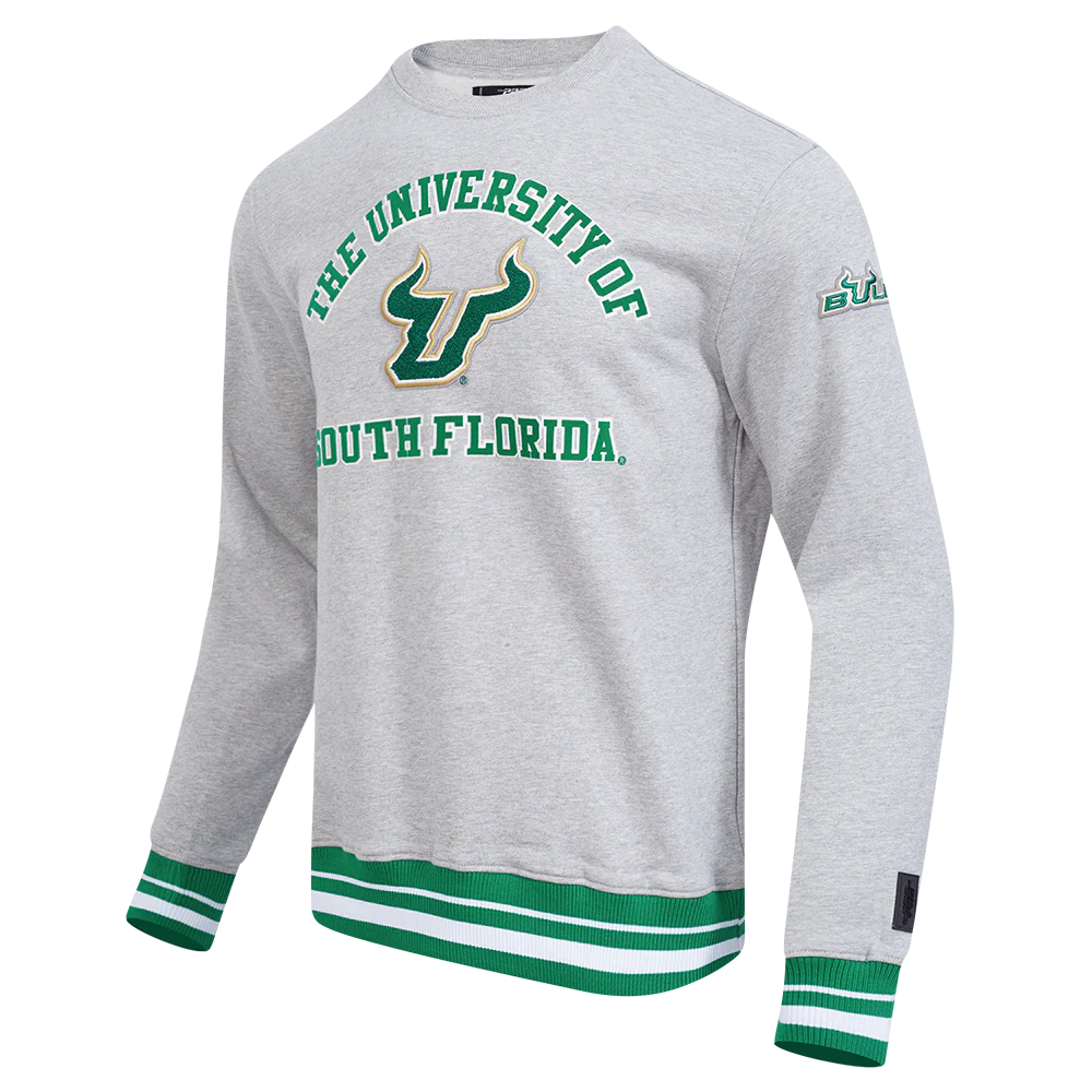 UNIVERSITY OF SOUTH FLORIDA CLASSIC MEN'S STACKED LOGO CREWNECK (HEATHER GREY/GREEN) - Image 2