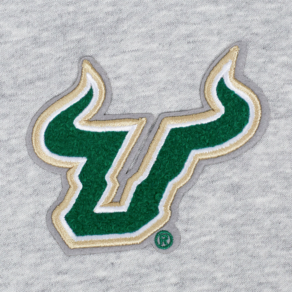 UNIVERSITY OF SOUTH FLORIDA CLASSIC RIB FLEECE CROPPED PULLOVER HOODIE (HEATHER GREY/GREEN) - Image 7