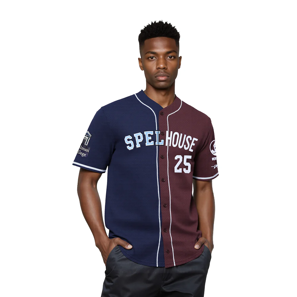 COLLEGE SPELHOUSE HOMECOMING MEN'S SPLIT MESH BUTTON DOWN SHIRT (MIDNIGHT NAVY/ WINE)