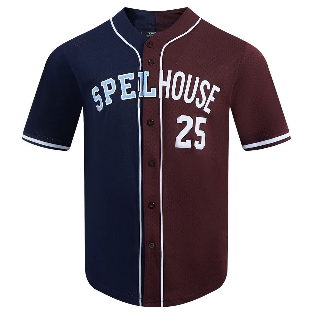 COLLEGE SPELHOUSE HOMECOMING MEN'S SPLIT MESH BUTTON DOWN SHIRT (MIDNIGHT NAVY/ WINE) - Image 3