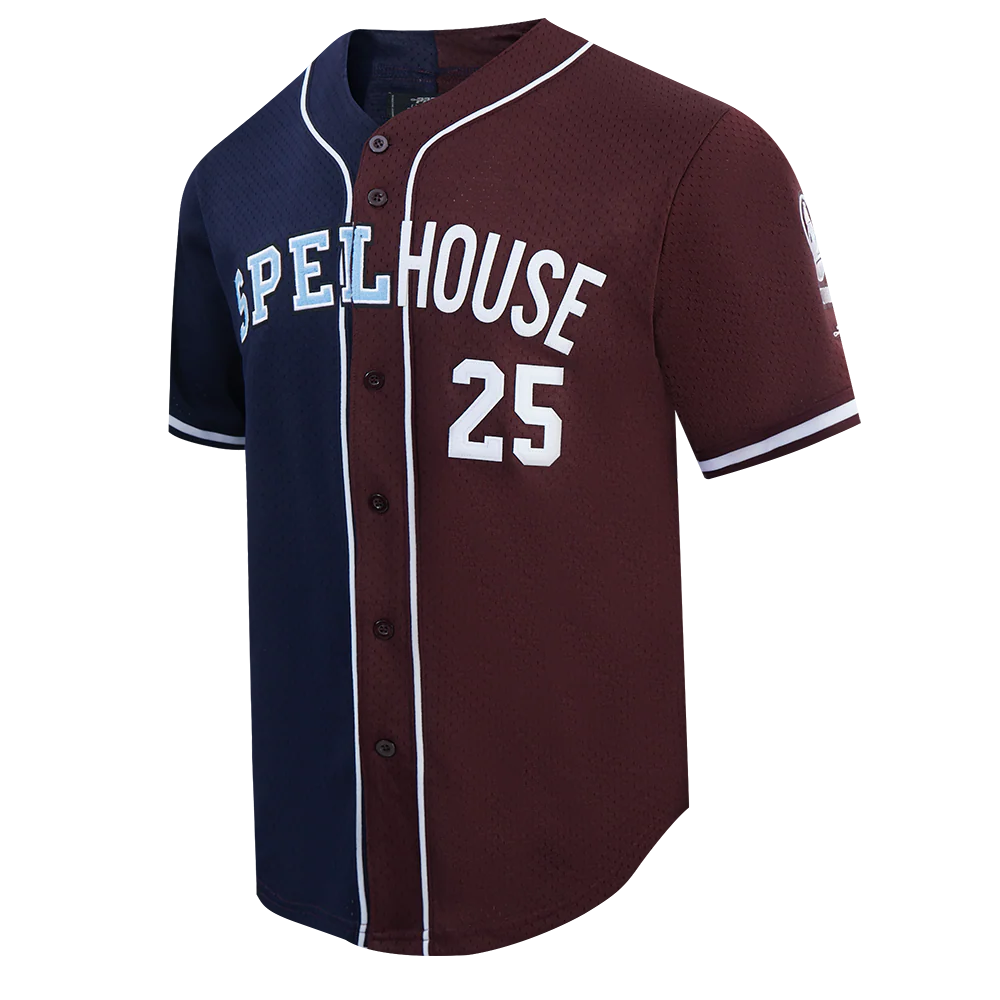 COLLEGE SPELHOUSE HOMECOMING MEN'S SPLIT MESH BUTTON DOWN SHIRT (MIDNIGHT NAVY/ WINE) - Image 4
