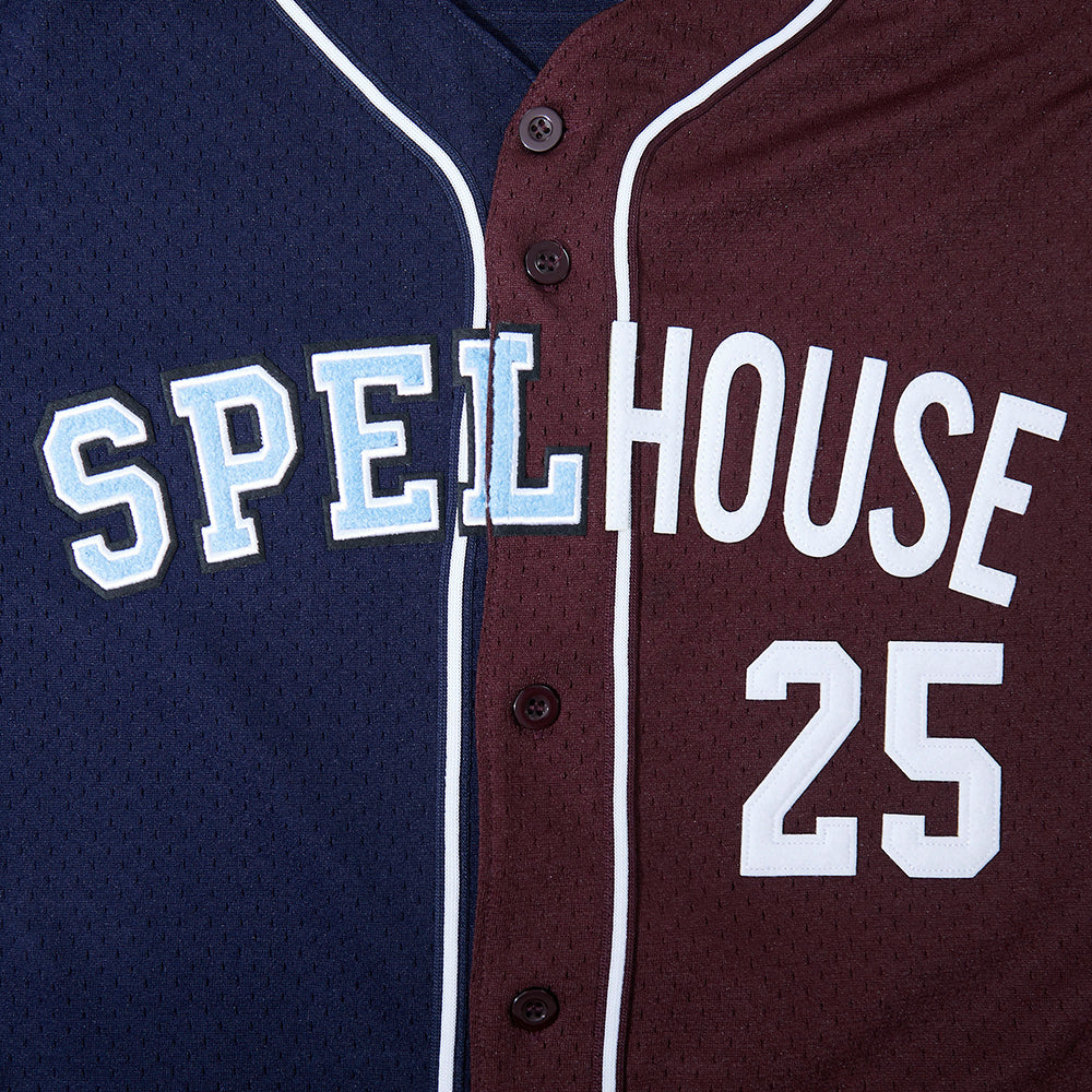 COLLEGE SPELHOUSE HOMECOMING MEN'S SPLIT MESH BUTTON DOWN SHIRT (MIDNIGHT NAVY/ WINE) - Image 8