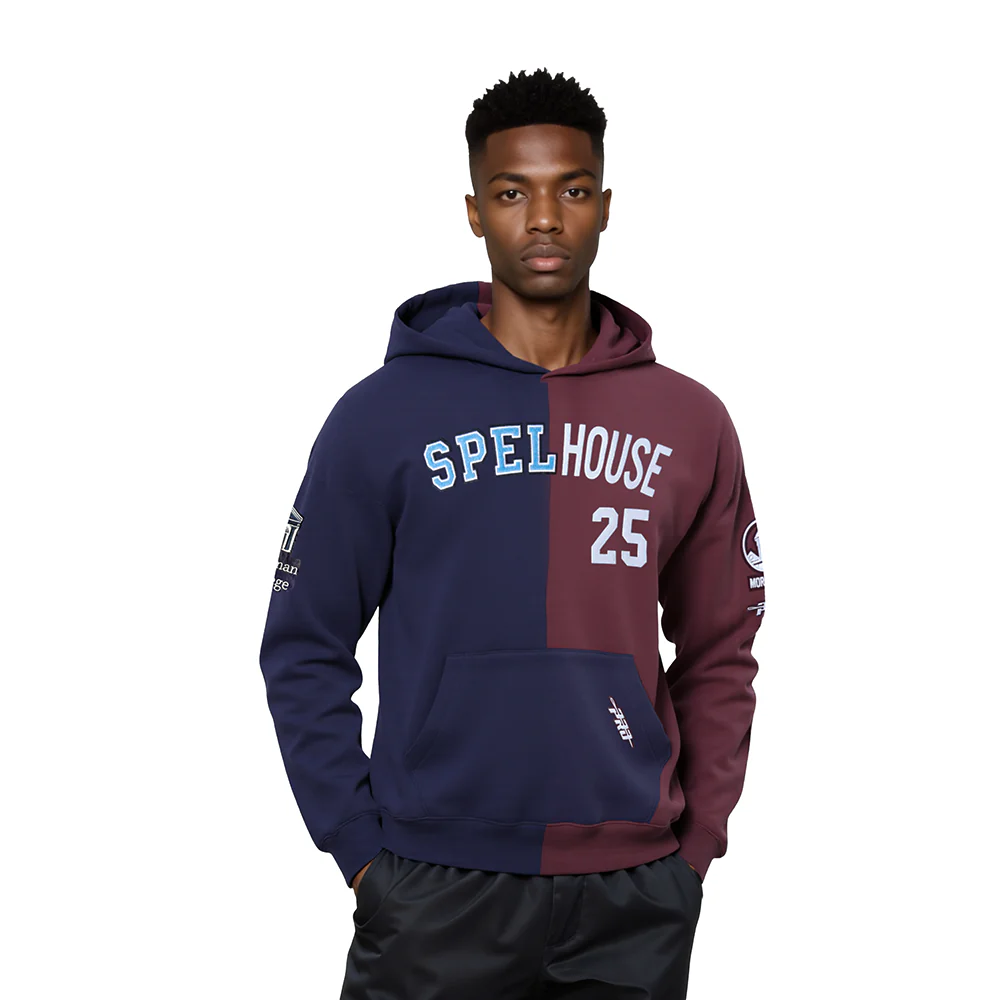 COLLEGE SPELHOUSE HOMECOMING MEN'S SPLIT FLC PO HOODIE (MIDNIGHT NAVY/ WINE)