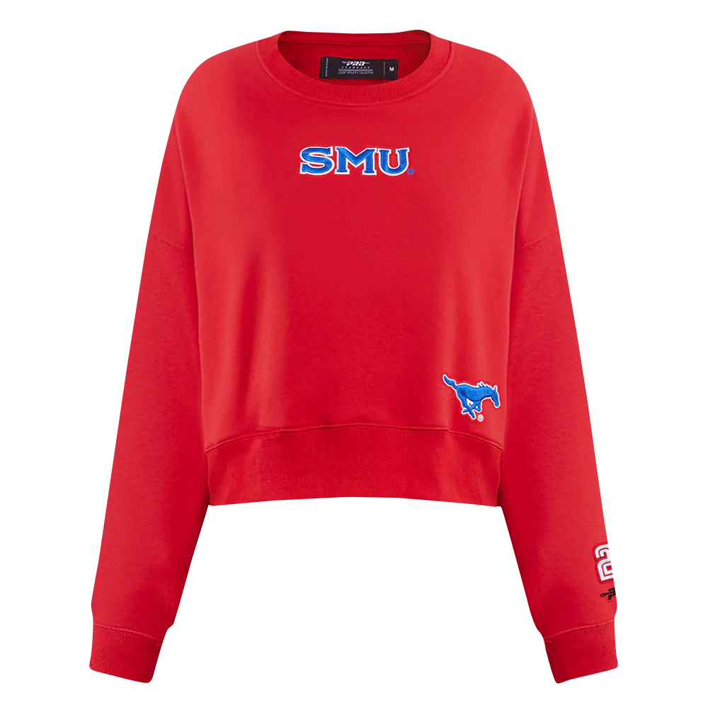 COLLEGE SOUTHERN METHODIST UNIVERSITY WINGSPAN WOMEN'S FLC CREWNECK (RED) - Image 3
