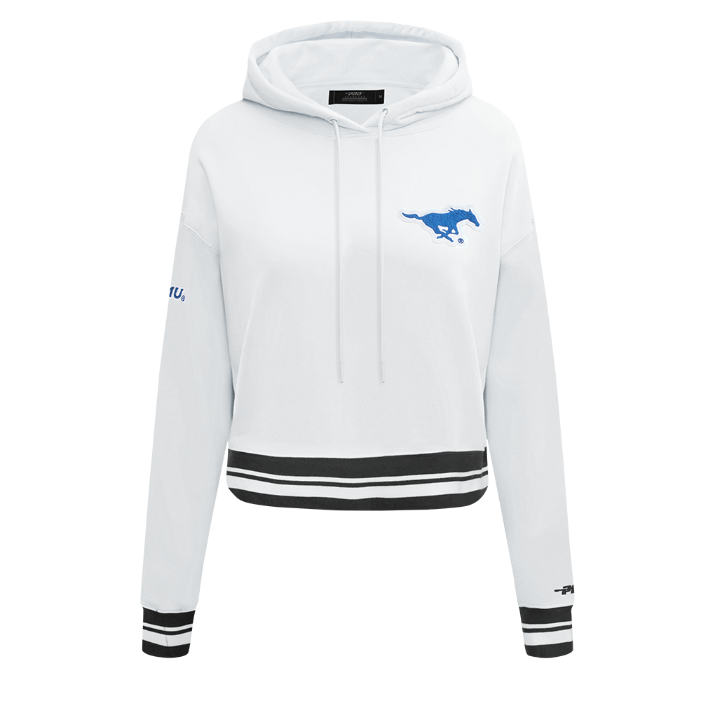 COLLEGE SOUTHERN METHODIST UNIVERSITY CLASSIC WOMEN'S RIB FLC CROPPED PO H (WHITE/BLACK)