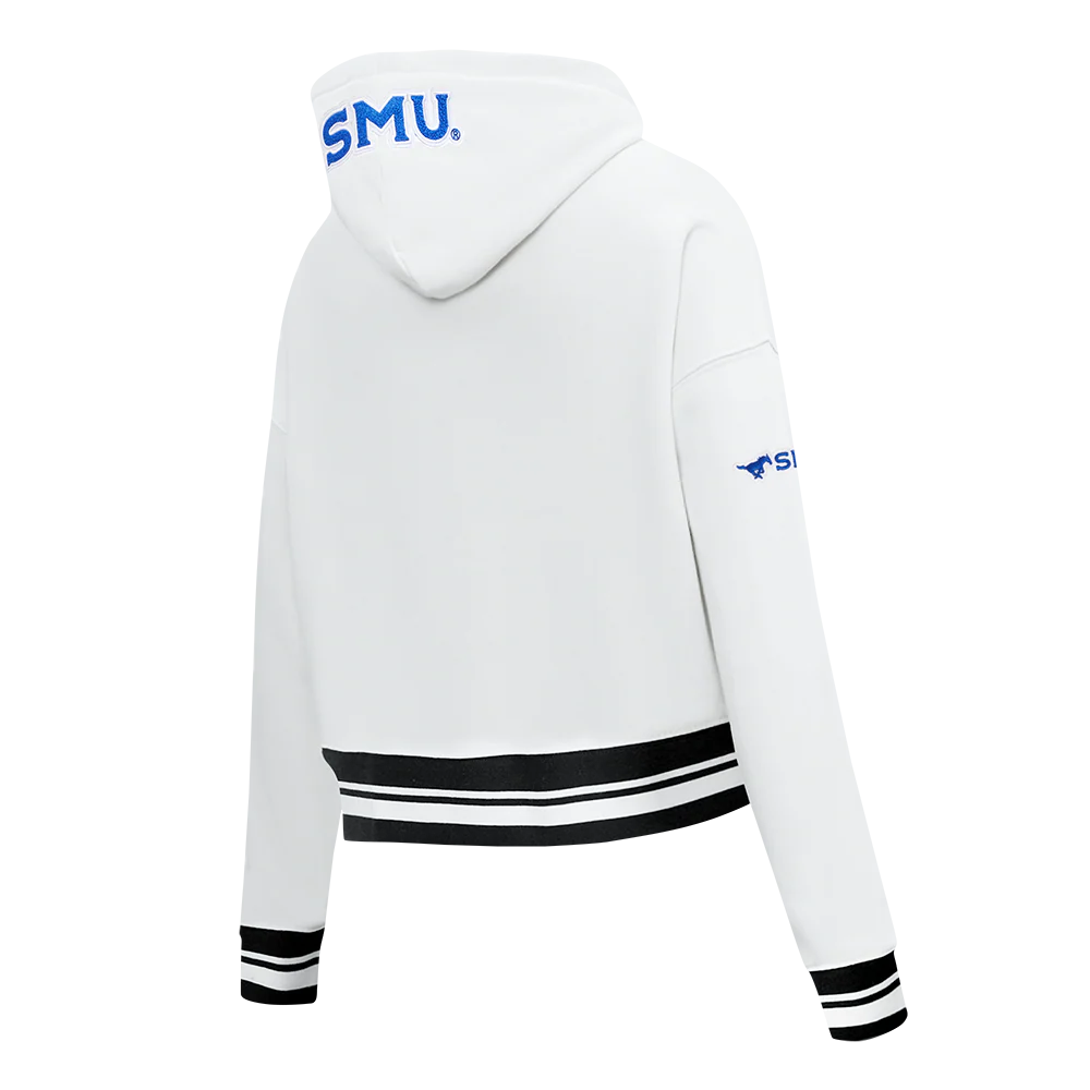 COLLEGE SOUTHERN METHODIST UNIVERSITY CLASSIC WOMEN'S RIB FLC CROPPED PO H (WHITE/BLACK) - Image 4
