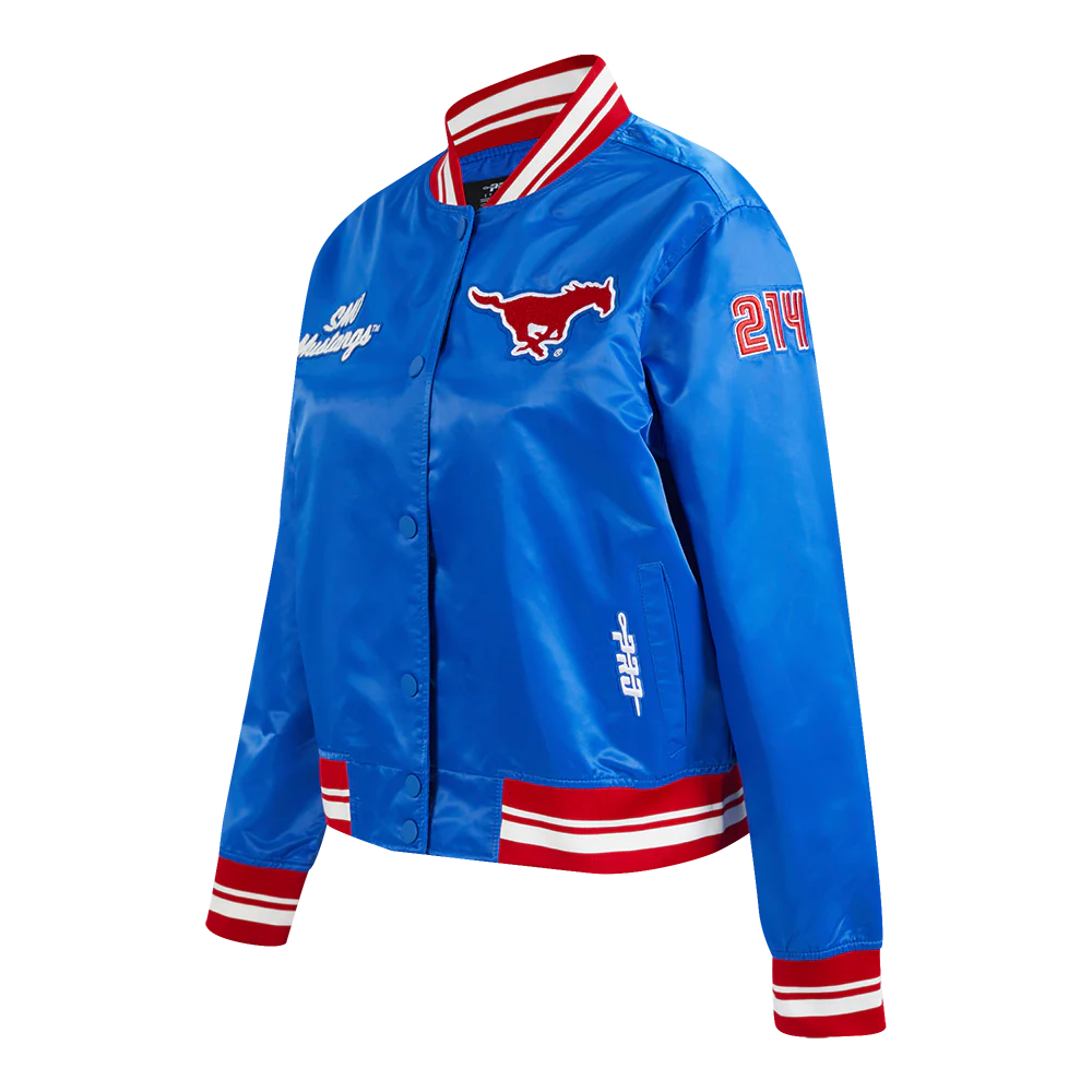COLLEGE SOUTHERN METHODIST UNIVERSITY CLASSIC WOMEN'S RIB SATIN JACKET (ROYAL BLUE/RED) - Image 2
