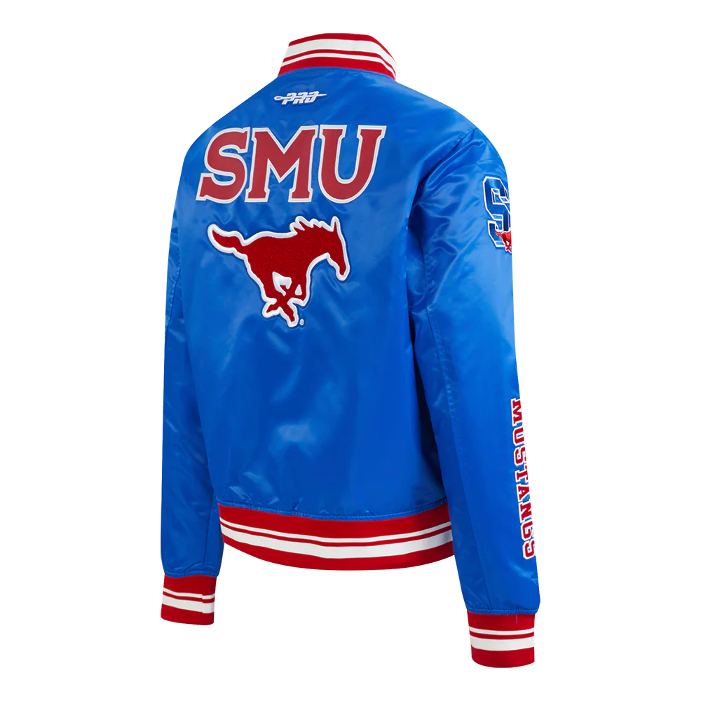 COLLEGE SOUTHERN METHODIST UNIVERSITY CLASSIC WOMEN'S RIB SATIN JACKET (ROYAL BLUE/RED) - Image 4