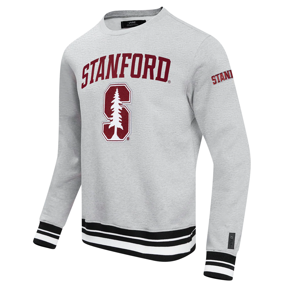 STANFORD UNIVERSITY CLASSIC STACKED LOGO FLEECE CREWNECK (HEATHER GRAY/BLACK) - Image 2