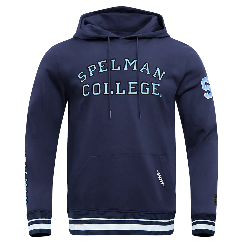 SPELMAN COLLEGE CLASSIC MEN'S STACKED LOGO PULLOVER HOODIE (MIDNIGHT NAVY)