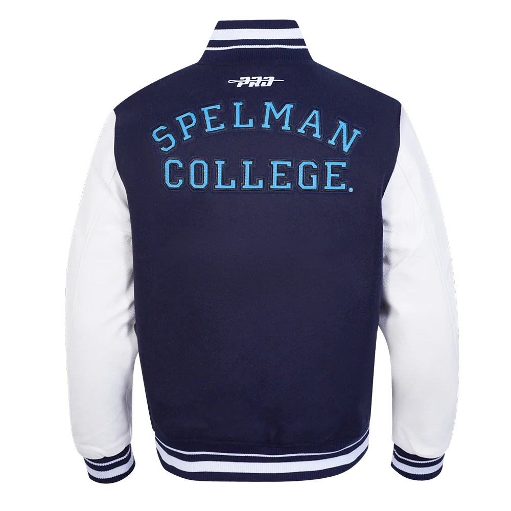 SPELMAN COLLEGE CLASSIC RIB VARSITY JACKET (MIDNIGHT NAVY/WHITE) - Image 3