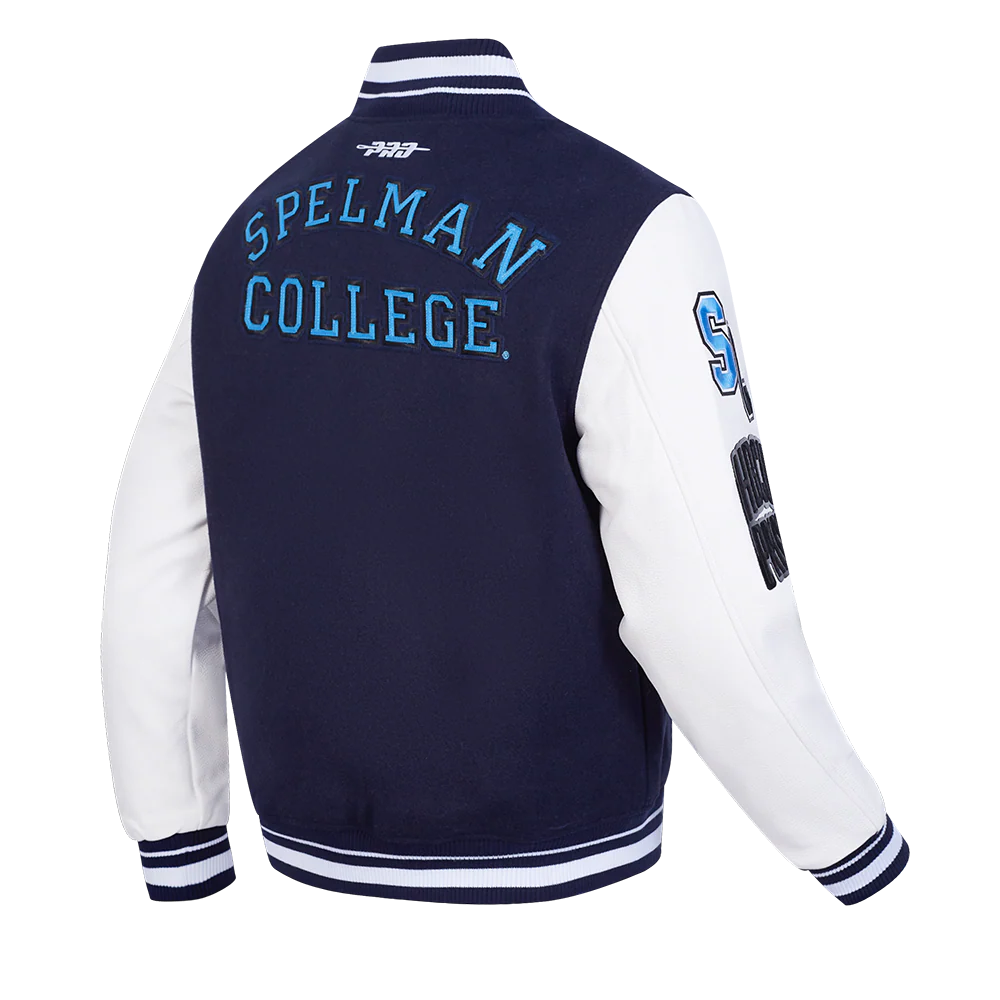 SPELMAN COLLEGE CLASSIC RIB VARSITY JACKET (MIDNIGHT NAVY/WHITE) - Image 4