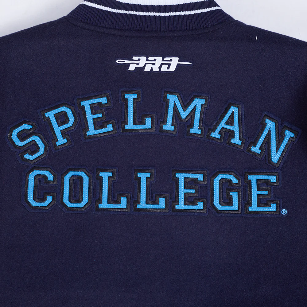 SPELMAN COLLEGE CLASSIC RIB VARSITY JACKET (MIDNIGHT NAVY/WHITE) - Image 9