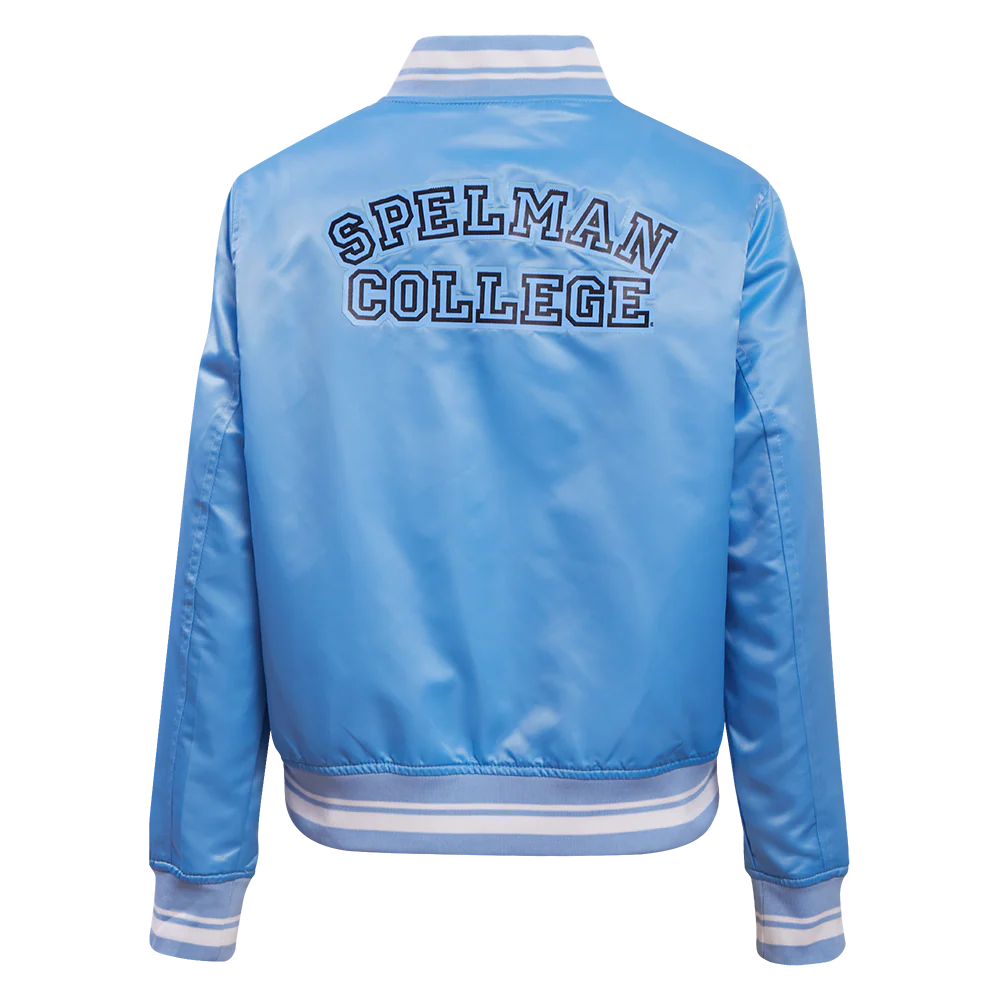 SPELMAN COLLEGE CLASSIC RIB SATIN JACKET (UNIVERSITY BLUE) - Image 4