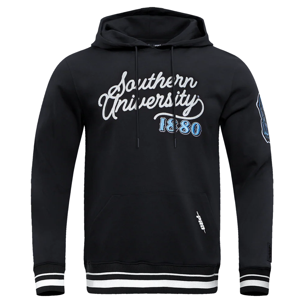 SOUTHERN UNIVERSITY VINTAGE VARSITY MEN'S FLEECE RIB PULLOVER HOODIE (BLACK)