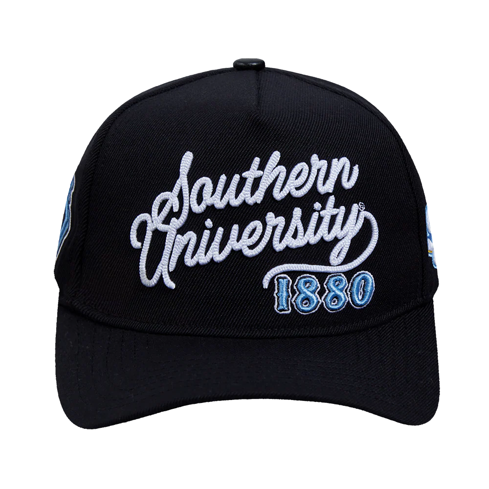COLLEGE SOUTHERN UNIVERSITY VINTAGE VARSITY PINCHFRONT SNAPBACK HAT (BLACK)