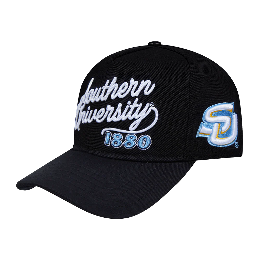 COLLEGE SOUTHERN UNIVERSITY VINTAGE VARSITY PINCHFRONT SNAPBACK HAT (BLACK) - Image 3