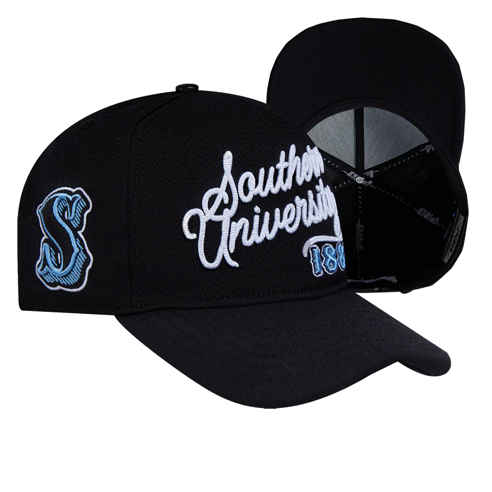 COLLEGE SOUTHERN UNIVERSITY VINTAGE VARSITY PINCHFRONT SNAPBACK HAT (BLACK) - Image 6